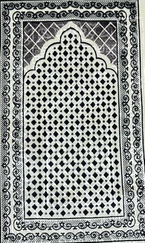Image of Janamaz Prayer Mat Turkey Soft Velvet | Namaz Mat, Janimaz Namaz Aasan, Islamic Prayer Rug for Salah | 70x110 CM (Printed White6)