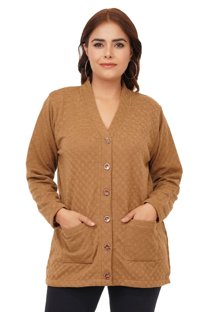 le arc Women's Woolen V-Neck Cardigan - Heavy Daffodil Fabric Winter Wear Acropolly Yarn Cardigan for Women with Front Pockets-picture-26