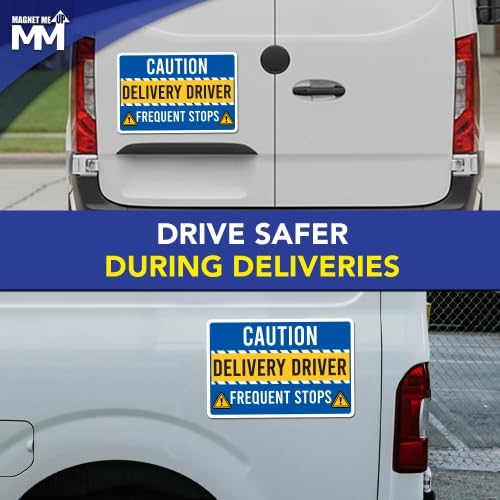 Image of Magnet Me Up 12 inch x 18 inch Caution Frequent Stops Delivery Driver Magnet for Car - Safety Warning Vehicle Magnetic Sign for Delivery Drivers, Weatherproof UV Printed Vinyl, Crafted in USA