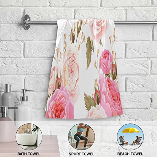 Rose Hand Towels For Bathroom Set Of 2 Rustic Pink Roses Floral Elegant Summer Flowers Luxury Towels 16"X28" Ultra Soft Absorbent Bathroom Hand Towel For Face,Gym,Spa,Hotel,Kitchen Dish Tea Towels #TOP4