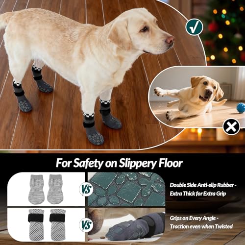 Image of ROZKITCH 2 Pairs Small Dog Socks, Soft Paw Protectors Dog Stop Licking Paws Anti Slip Socks Bandages for Paws Winter Warm Paw Covers to Stop Licking Pomeranian, Miniature Dachshund, Maltese Grey S