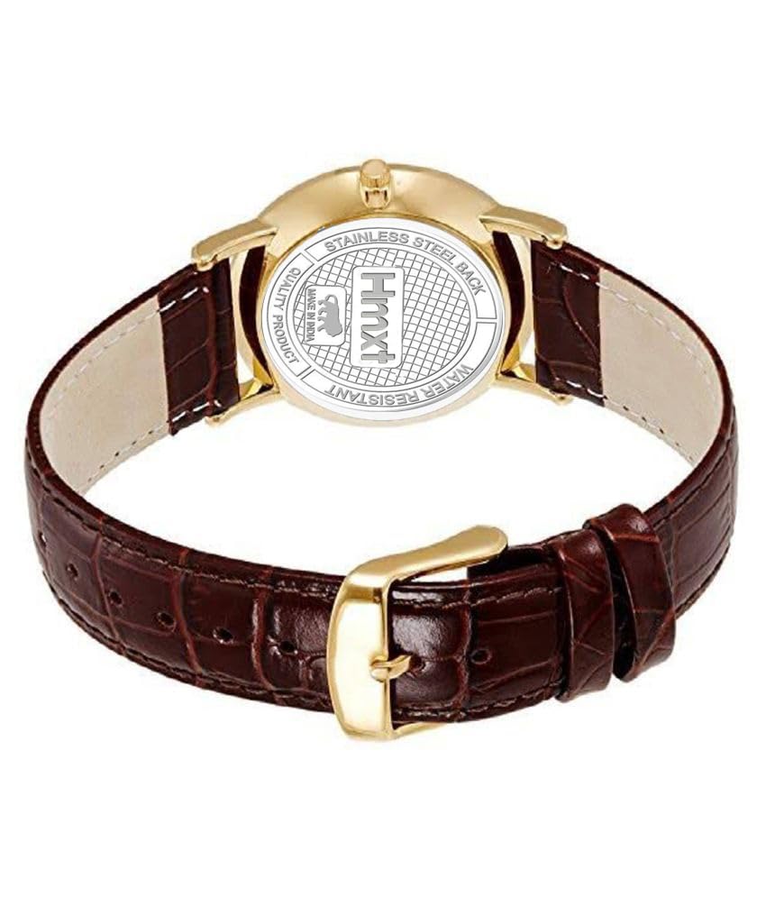 Image of HMXT-36 White & Brown Date Analog Watch with Stainless Steel Strap