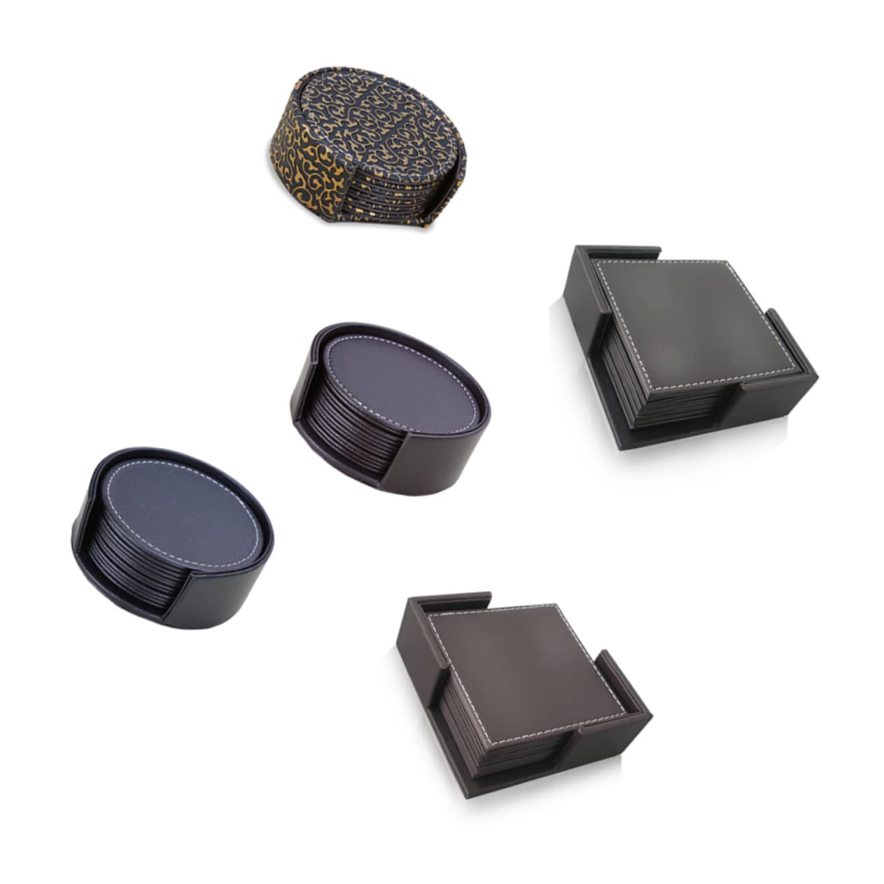 Sets de table isolants et impermeables en cuir PU noir pour verres
