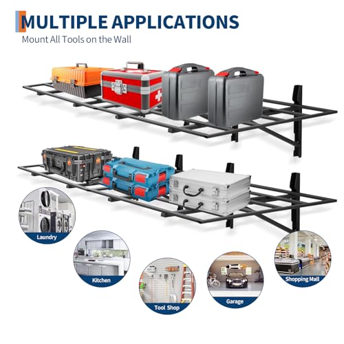 2 Pack 2x6 ft Garage Storage Shelving Wall Mounted, 1600 LBS Heavy Duty Storage Shelves, Folding Wall Shelve Garage Storage Rack Organization, Black Metal Storage Racks Units for Warehouse, Laundry