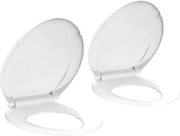 Elongated Toilet Seat 2 Packs, Slow Close Quiet Toilet Seat Cover with Never Loosen Durable Toilet Seat Lid Easy to Install & Clean, Polypropylene (PP) White