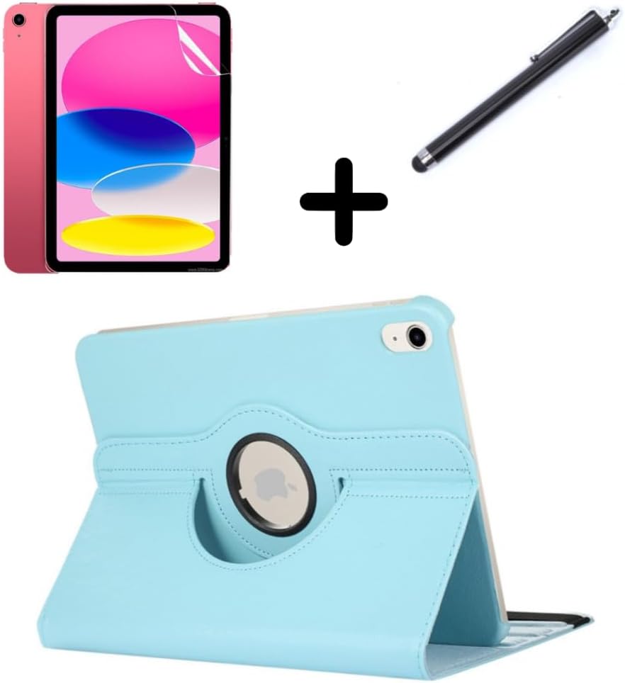 Apple iPad Mini 1 Mini 2 Mini 3 ile uyumlu Kılıf Dönen Tablet Kilifi Ekran Koruyucu+Kalem Mavi