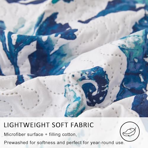 Image of Jarson 3 Piece Beach Daybed Cover Set Twin Green Blue White Coastal Quilted Daybed Bedding Sets Double Side Cozy Ocean Sofa Daybed Cover with 2 Shams