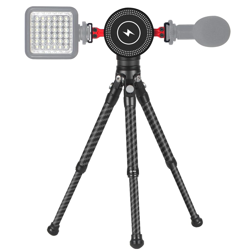 BGNing Magnetic Tripod Mount with Tripod 360° Rotating Ball Head Carbon Fibre Tripod Compatible with Magsafe Charging Phone Holder Suction Cup (Charging Type C)