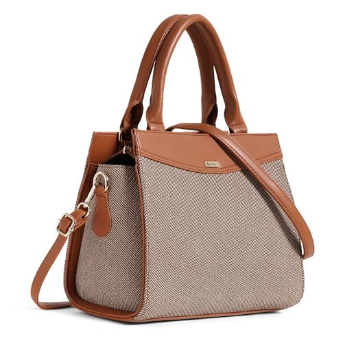 Surmai Multi Compartment Denim Design Handbag, Multipurpose handbag with Shoulder Strap (Tan)