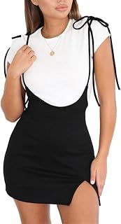 Women's Sexy Mini Suspender Skirt High Waist Overall Dress Lace Up Bodycon Sundress
