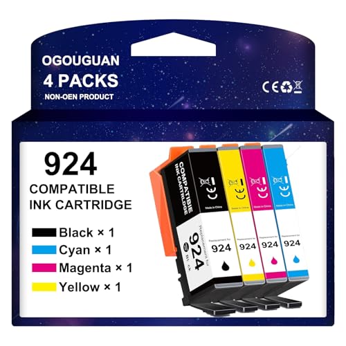 OGOUGUAN 924 Cartucho de tinta sin chip compatible con cartuchos HP 924 para HP OfficeJet Pro 8122e, 8132e, 8124e, 8132e, 8135e, 8134e, 8125e