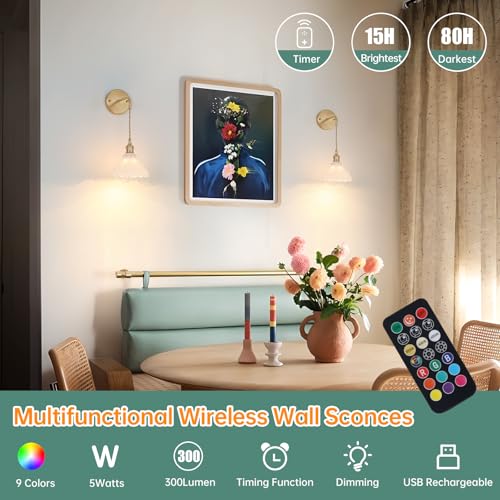 Image of Shenmoyl Battery Operated Wall Sconce with White Lily of the Valley Shade Glass Adjustable Chain Retro Wall Light, Modern Wall Lamp Fixtures Decor for Bedside Bedroom Indoor Doorway