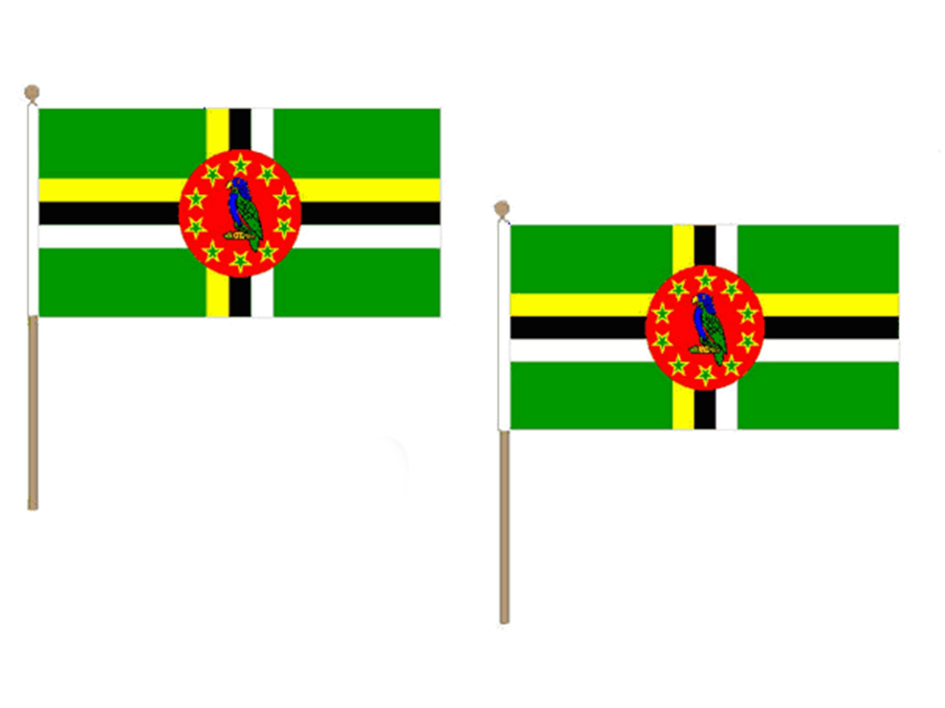 Drapeau Dominique 45x30cm avec hampe en bois pour événements lot de 10 AZ FLAG