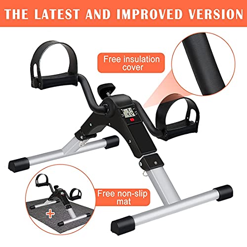TABEKE Pedal Exerciser, Under Desk Bike Stationary Pedal Exerciser for Arm and Leg Workout, Portable Folding Sitting Desk Cycle
