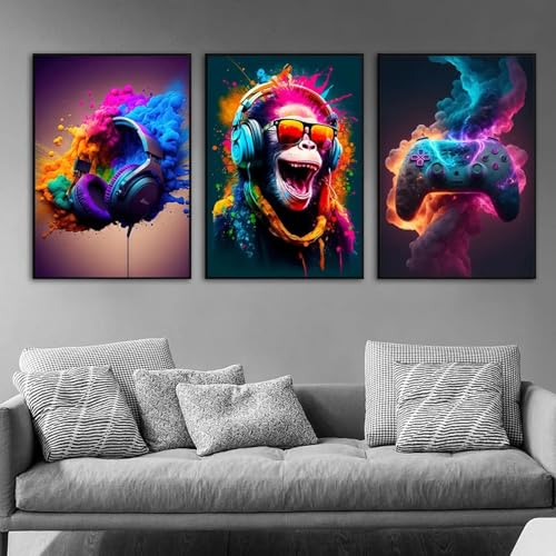 Peinture art mural singe casque XBTYKPB toile décoration 3 pièces