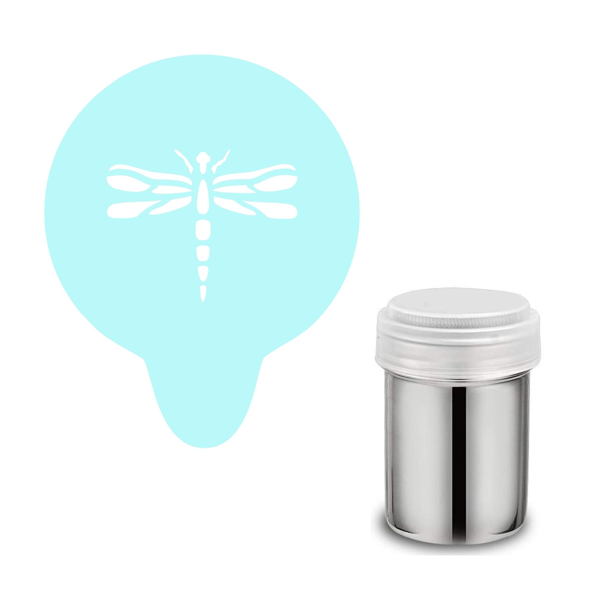 Dragonfly Stencil. Acrylic Reusable Coffee Cappuccino Cocktail Cupcake Cake Art Stencil (Stencil & Shaker set) — image 1