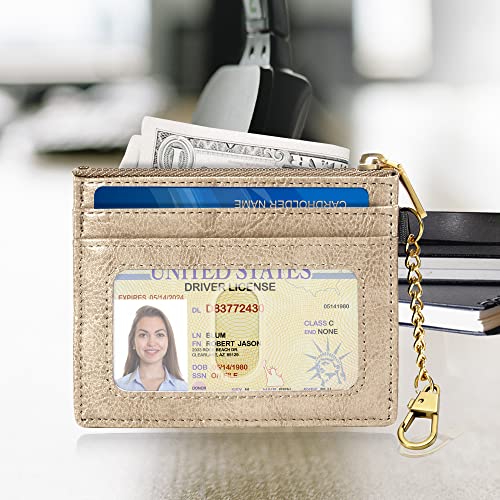 Image of SEAVILIA Card Holder Keychain Wallet for Women with ID Window RFID Coin Purse Bee Gifts Slim Minimalist Small Wallet