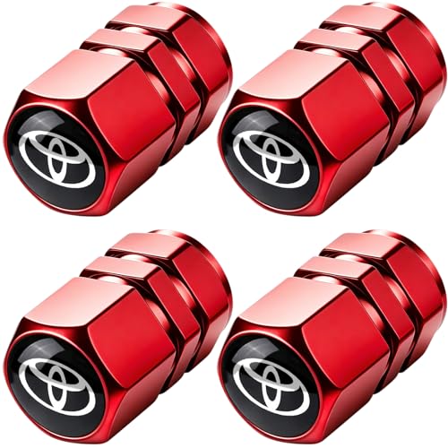 Tire Valve Stem Caps Compatible with Toyota Tire Valve Stem Cover Air Cap Belt O-Ring Metal Valve Stem Caps Decoration Accessories 4 Pcs Red