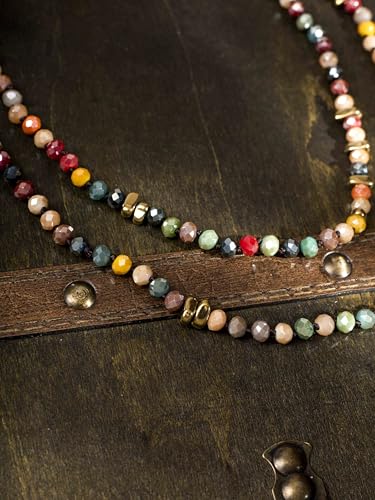MINACHI Colorful Irregular Beaded Long Necklace, Coated Reflective Glass Beads, Bohemian Vintage Chunky Costume Jewelry for Women 6