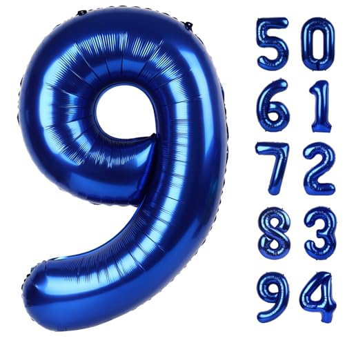 Image of Night Blue 9 Balloon, Number Balloons 40 Inch, 9th Giant Birthday Decorations, 19th 29th Party Decorations Supplies, Number 9 Balloon