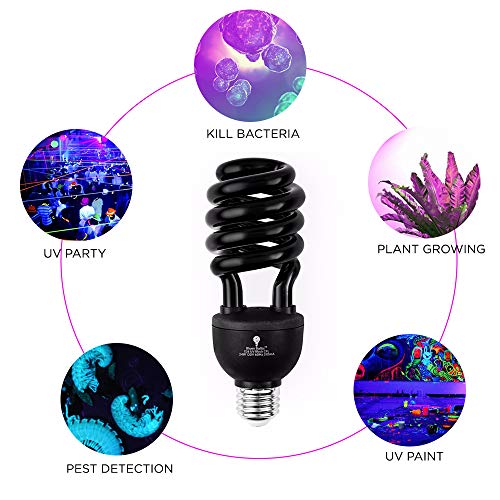 2 Pack BlueX CFL Blacklight Bulb 24W – 100-Watt Equivalent – E26 Spiral Replacement Bulbs - Black Light Bulb Decorative Illumination - for Indoor or Outdoor – DJ, Aquarium Bulbs (Blacklight) - Thumbnail 2