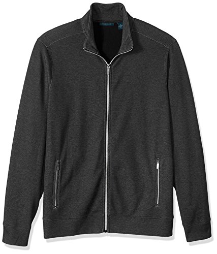 Perry Ellis Men's Big Solid Heathered Full Zip Knit Jacket, Black, 2XL Tall