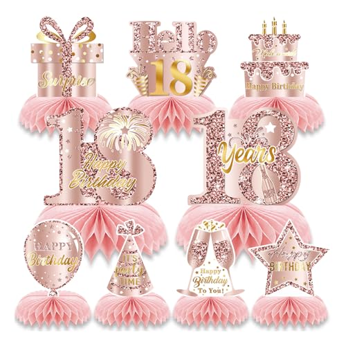 Goiern 9 Pezzi Rosa rosé Oro 18 Compleanno Decorazioni Centrotavola per Ragazze Felice 18 Compleanno Decorazioni da Tavola Accessori per Festa Altri Diciotto Anni Decoraz