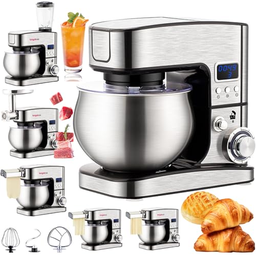 5l Mixers For Baking, 5 In 1 Food Mixers For Baking With Bowl, 3 Types Of Mixers, 6 Speed Control, Led Display, Splash Guard, Juice Blender, Meat Grinder, Stainless Steel Food Mixer Kitchen Basic