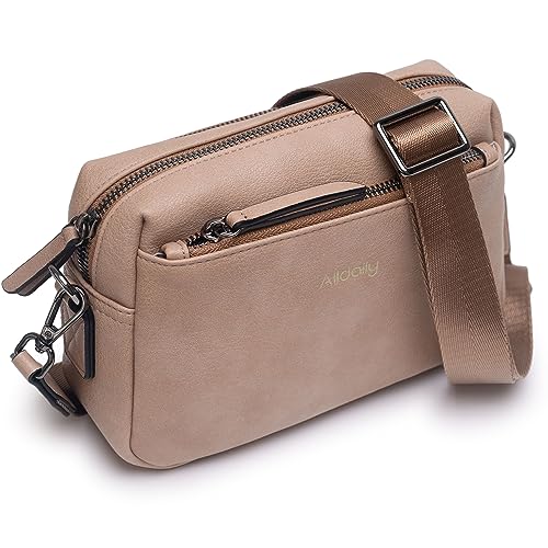 Image of Alldaily Small Triple Zip Crossbody Purse for Women, Vegan Leather Phone Bag with Wide Shoulder Strap