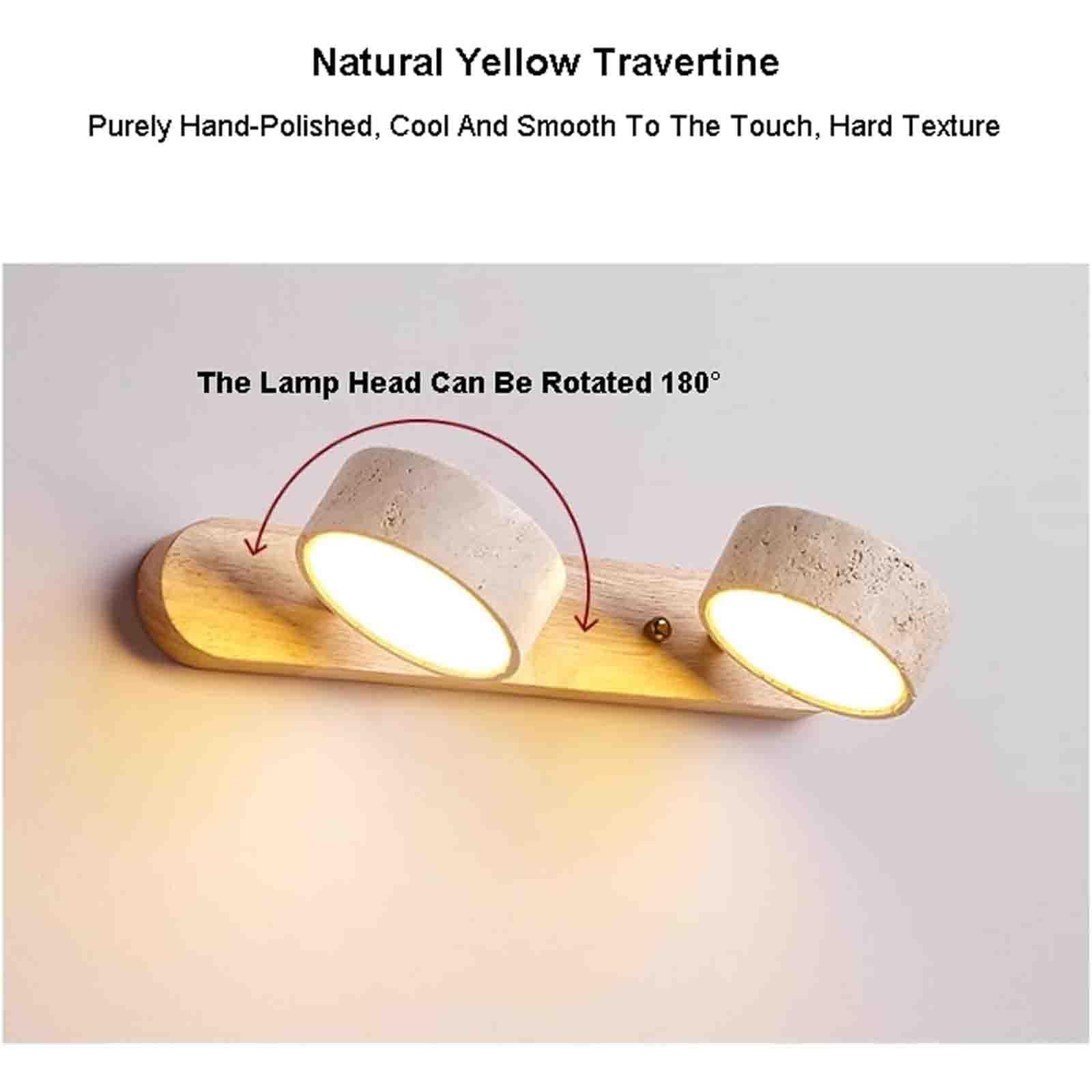 Applique Murale linéaire en Pierre Naturelle, Style Ferme, en Bois, travertin Jaune, 2, 3 ou 4 Lampes, éclairage de Salle de Bain sur Miroir, éclairage LED Rotatif à 180° (Noyer 51 cm)