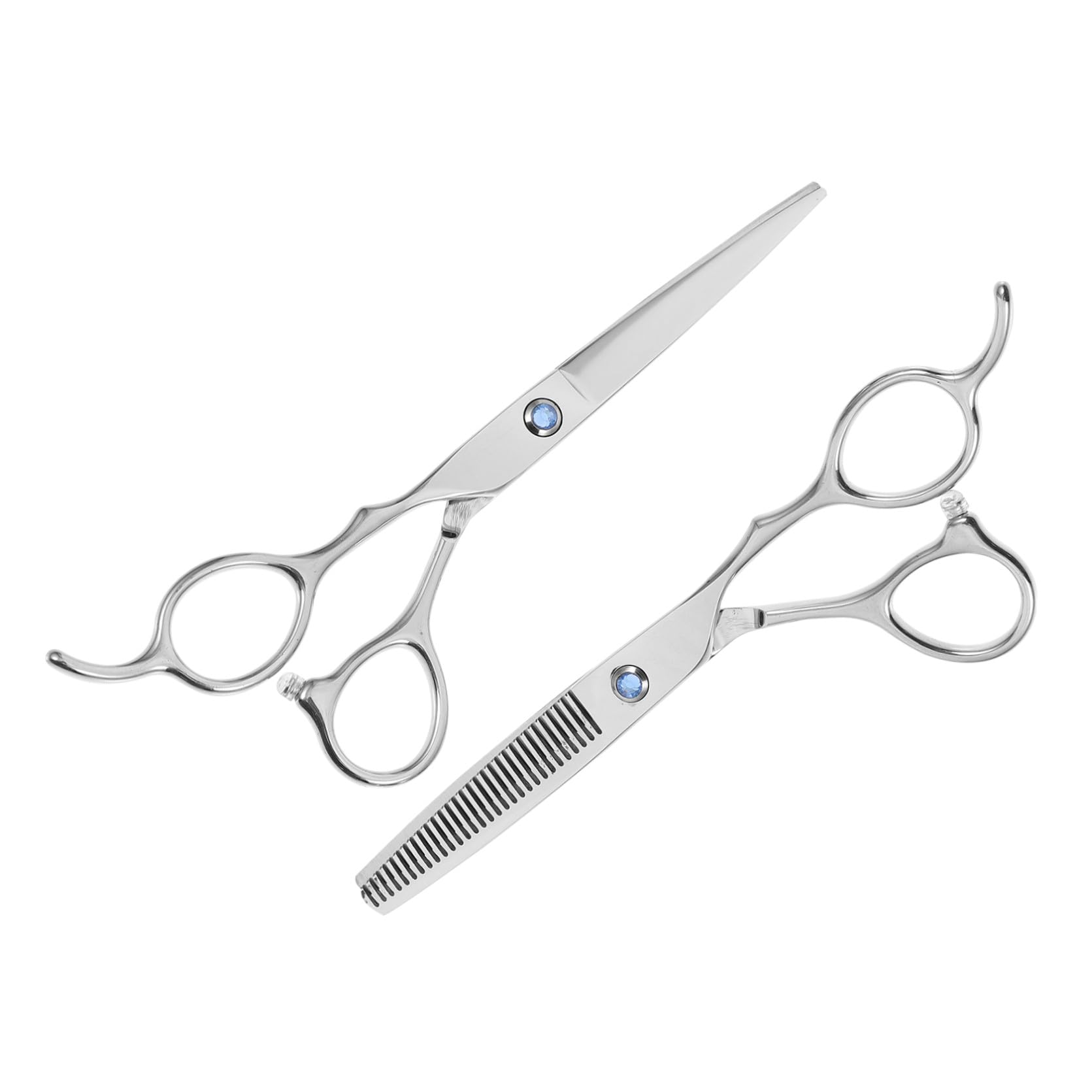 Ciseaux de Coiffure Gaucher Poignée Créative 6 Pouces en Acier Inoxydable Argenté 2 Pièces pour Usage Professionnel et Amateur