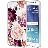 Galaxy J7 Case,J700 Case with flowers, BAISRKE Slim Shockproof Clear Floral Pattern Soft Flexible TPU Back Cove for Samsung Galaxy J7 J700 (2015)[Purple Pink]