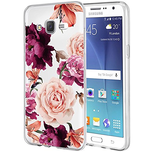 BAISRKE Galaxy J7 Case,J700 Case with Flowers Slim Shockproof Clear Floral Pattern Soft Flexible TPU Back Cove for Samsung Galaxy J7 J700 (2015)[Purple]