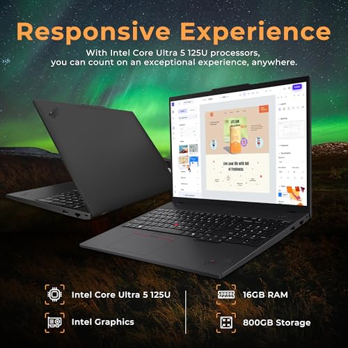 Image of Lenovo ThinkPad T16 G3 16 inch WUXGA Laptop, Intel Ultra 5 125U, 16GB DDR5, 800GB Storage (512GB SSD+288GB Docking Station Set), Backlit Keyboard, Fingerprint Reader, Wi-Fi 6, Windows 11 Pro, Black