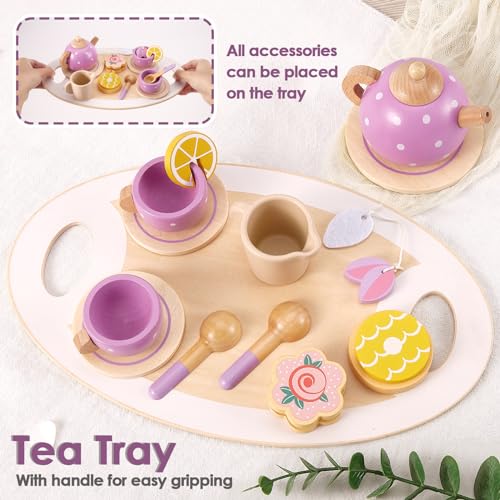 AOLEVA Set da Tè Giocattoli in Legno, Accessori