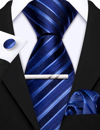 Image of Barry.Wang 6 PCS Men Ties Set Silk Business Fashion Woven Necktie Handkerchief Cufflinks Paisley Stripe Wedding Party