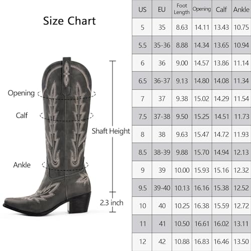 Ouepiano Cowboy Boots for Women Knee High Cowgirl Boots with Classic Embroidered Slip On Pointed Toe Chunky Heel Pull On Fashion Retro Tall Boot2