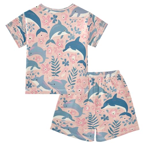 senya Short Sleeve Pajamas Sets Summer Cotton Sleepwear Blue Jupming Dolphin2