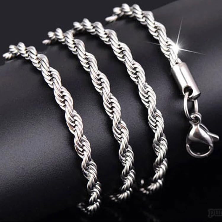 4mm 925 Sterling Silver Necklace 4mm 16-24inch Women/Mens Twisted Rope Chain Chains for Men, Stainless Steel Rope Chain Necklace Twist Chain Necklace for Women,4mm Twisted String Necklace 16 in
