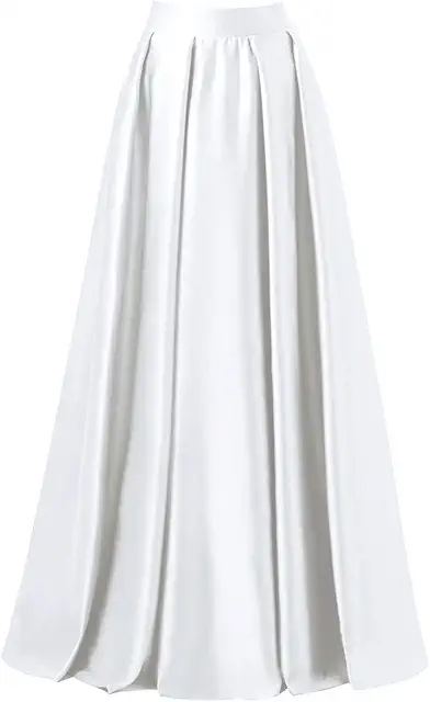 Women's Satin Flared Maxi Skirt with Pockets - High Waist Prom Party Skirt