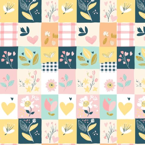 Image of LORETO - A QUALITY LINEN BRAND 100% Cambric Cotton Double Dohar 88 x 90 Inches, 3-Layer Lightweight AC Blanket with Soft Cotton Flannel Filling, Summer Quilt, Reversible, Pastel Garden on White Grid