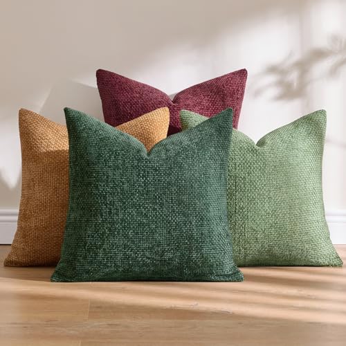 Image of MIULEE Soft Decorative Chenille Pillow Covers Christmas Dark Green 18x18