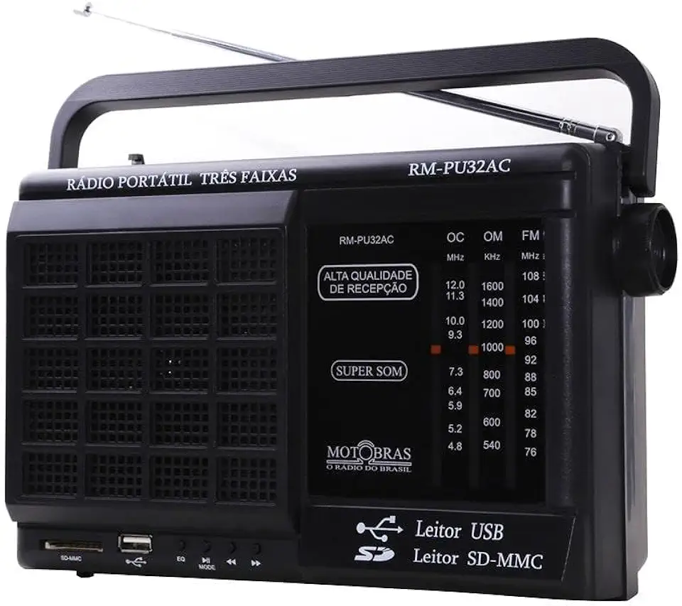 Rádio Portátil Motobras RM-PU32AC 7 Faixas Preto