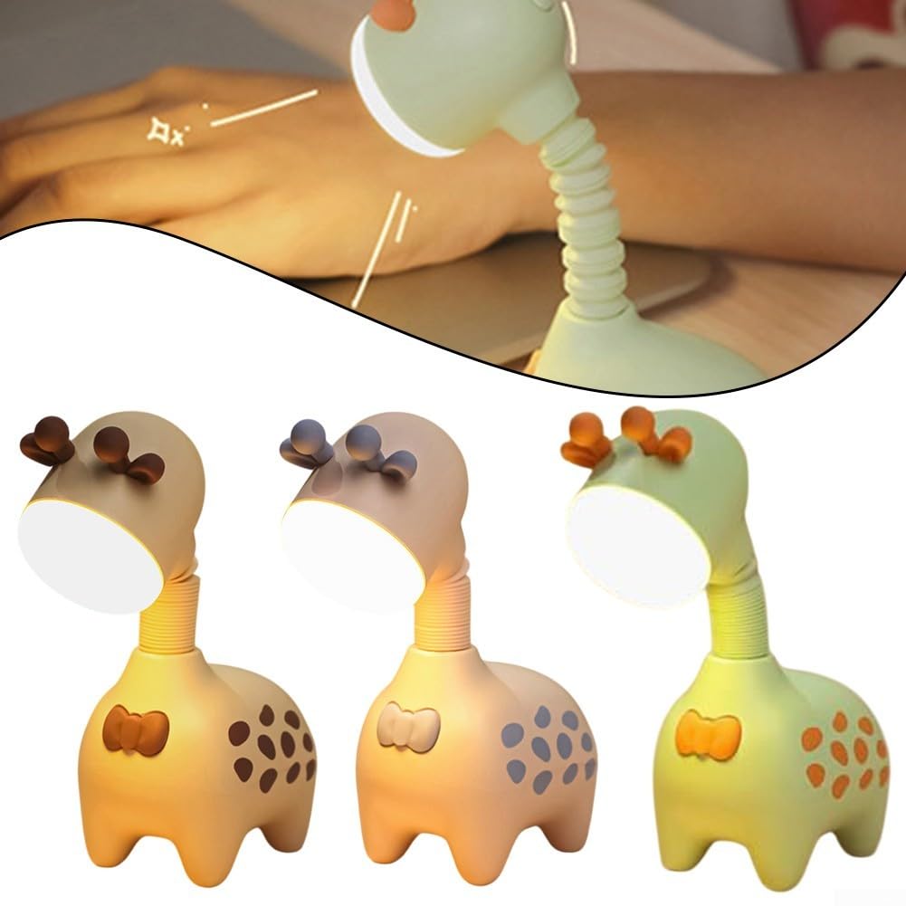 Veilleuse LED Girafe Réglable - Col Flexible, Lumière Douce Protectrice Des Yeux, Rechargeable USB - Rose, Vert, Blanc Cassé - 2