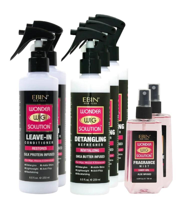 Wig Spray by EBIN New York – 2x Wonder Wig Solution Leave-In Conditioner Spray Bundle + 3x Detangling Refreshers + 2x Fragrance Mists (7 Items) Gift Set
