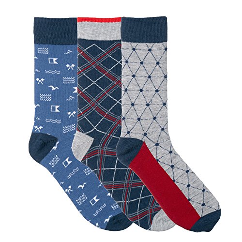 Men’s Novelty Dress Socks - Saint Yuma - Three Pack - Sailing Blue