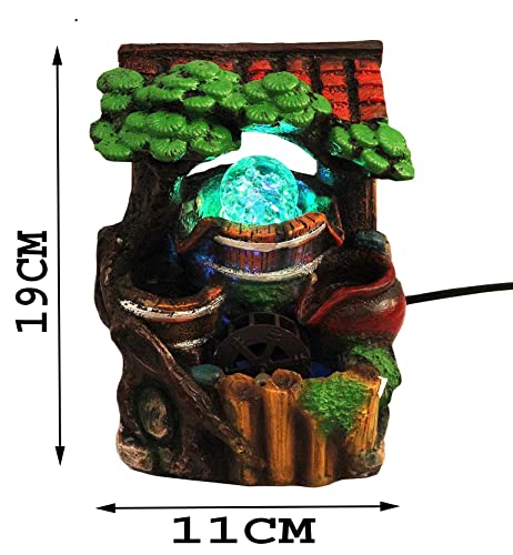 Image of GTC Beautiful Tree Nature Showpiece Water Fountains with Led Lights for Waterfall Home Decoration Gifts Mini Pump Polystone (G 208,Multicolour)