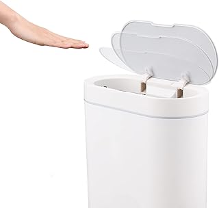 ELPHECO Bathroom Trash Can, 2.5 Gallon Motion Sensor Trash Can with Lid, Automatic Garbage Bin for Bathroom, Slim Plastic Narrow Bedroom Bathroom Trash Can Garbage Bin, White