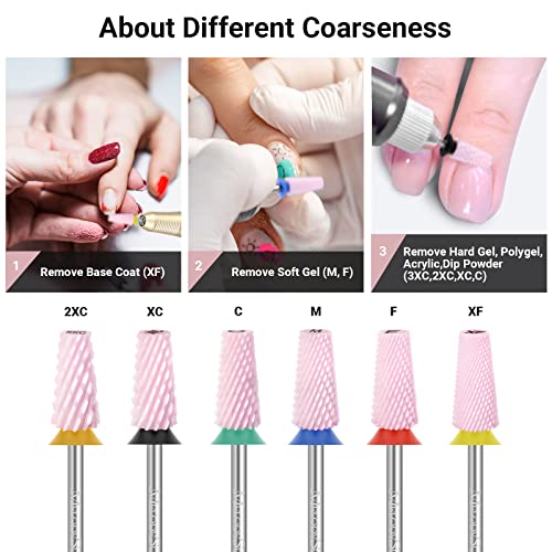 Melodysusie Ceramic Tapered Barrel Nail Drill Bits, 3/32'' Carbide Tungsten Bits, Suitable For Manicure Pedicure Cuticle Gel Polishing, Technicians Bits, Pink, Series Bit-S, Fine #TOP3