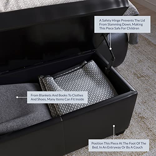 Image of BELLEZE Storage Faux Leather Ottoman, 47 Inch Bench Bedroom Bench with Safety Close Hinge, Extra Long Ottoman with Storage for Living Room, Entryway, Hallway, Foot Rest, Support 300lbs - Black